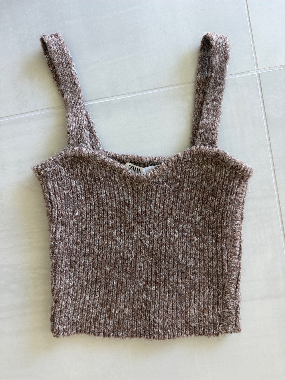 Zara Brown Marled Ribbed Knit Camisole